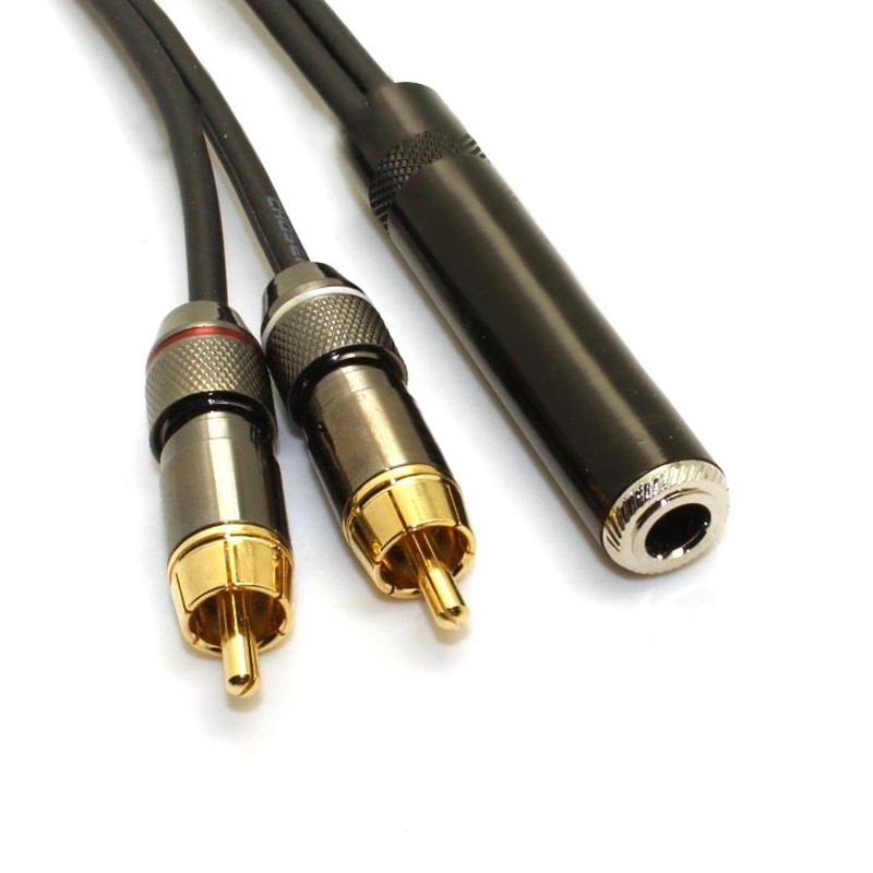 七幻 6.5母转双莲花音频线 大三芯6.35mm孔转2个RCA莲花一分二音频线 大三芯插孔6.5母转双莲花 20厘米