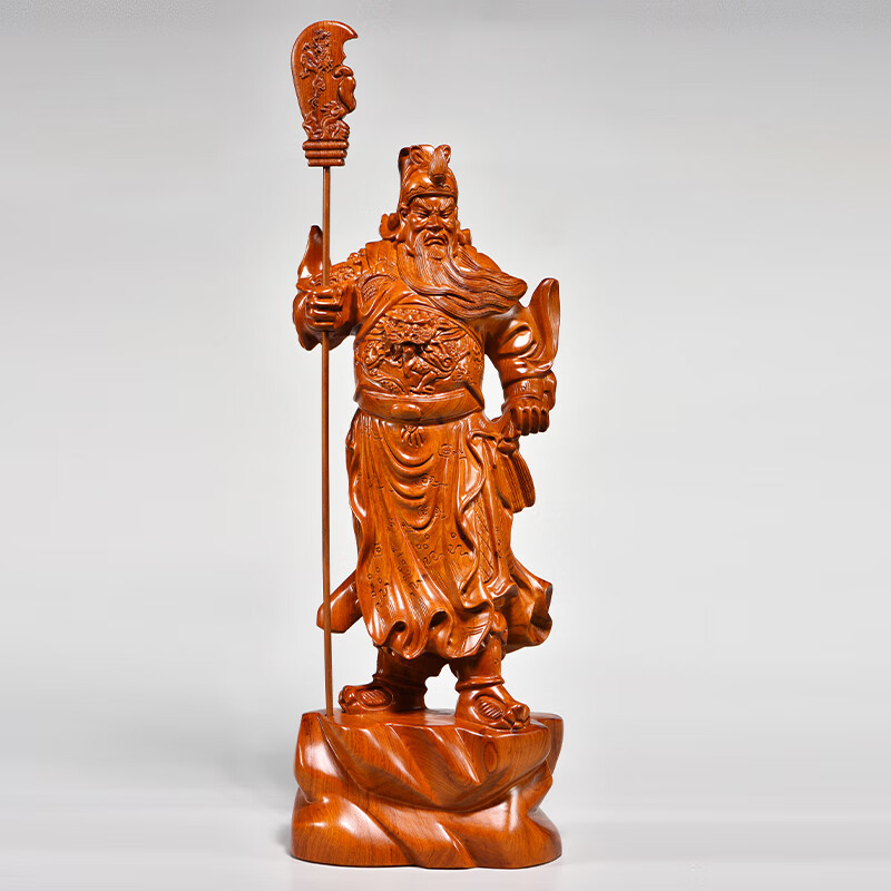 梵粟 黄花梨木雕关公佛像摆件武财神关羽关二爷实木雕刻工艺品乔迁