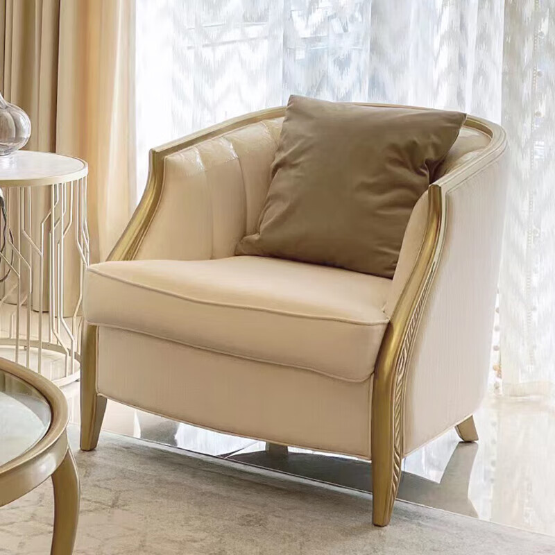 美式轻奢实木阿黛拉沙发法式客厅别墅高 单人位80*85*80cm