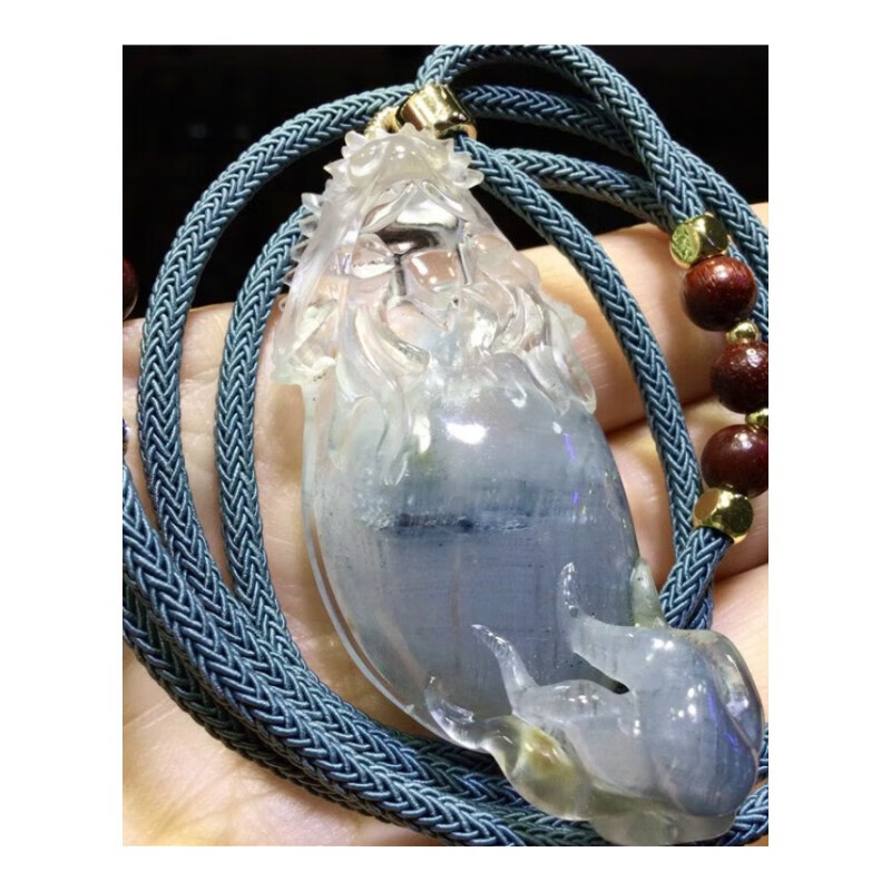 黛诗琳  dsl东海水晶天然巴西蓝幽灵 蓝兔毛聚宝盆龙龟荣归故里吊坠