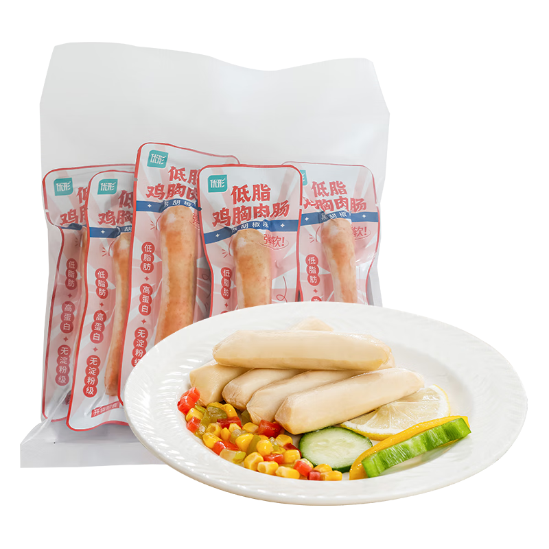 優(yōu)形雞胸肉腸即食 黑胡椒味 輕食減餐 低脂高蛋白火腿腸零食25g*12根
