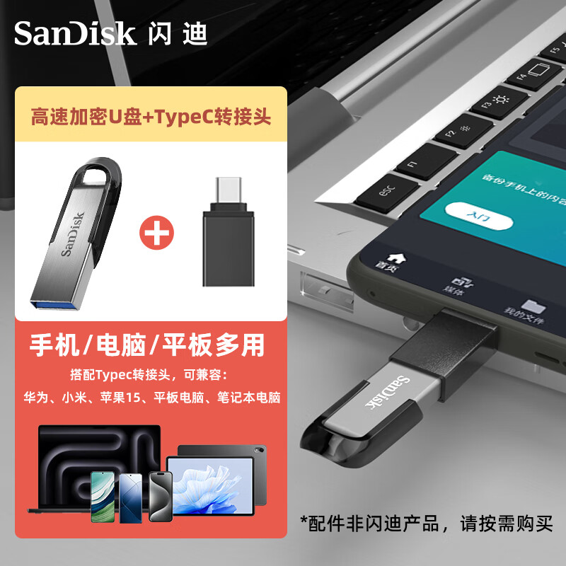 闪迪（SanDisk）闪迪官方加密u盘64g128高速大容量32G学生电脑车载优盘 73+typec转接头 256GB 256gb