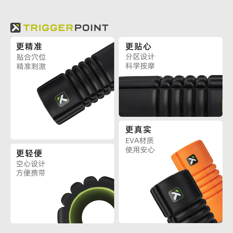 TRIGGERPOINT进口泡沫轴肌肉放松狼牙棒浮点筋膜按摩棒执练运动恢复空心瑜伽柱 橙色旅行/约26cm空心款/软硬适中