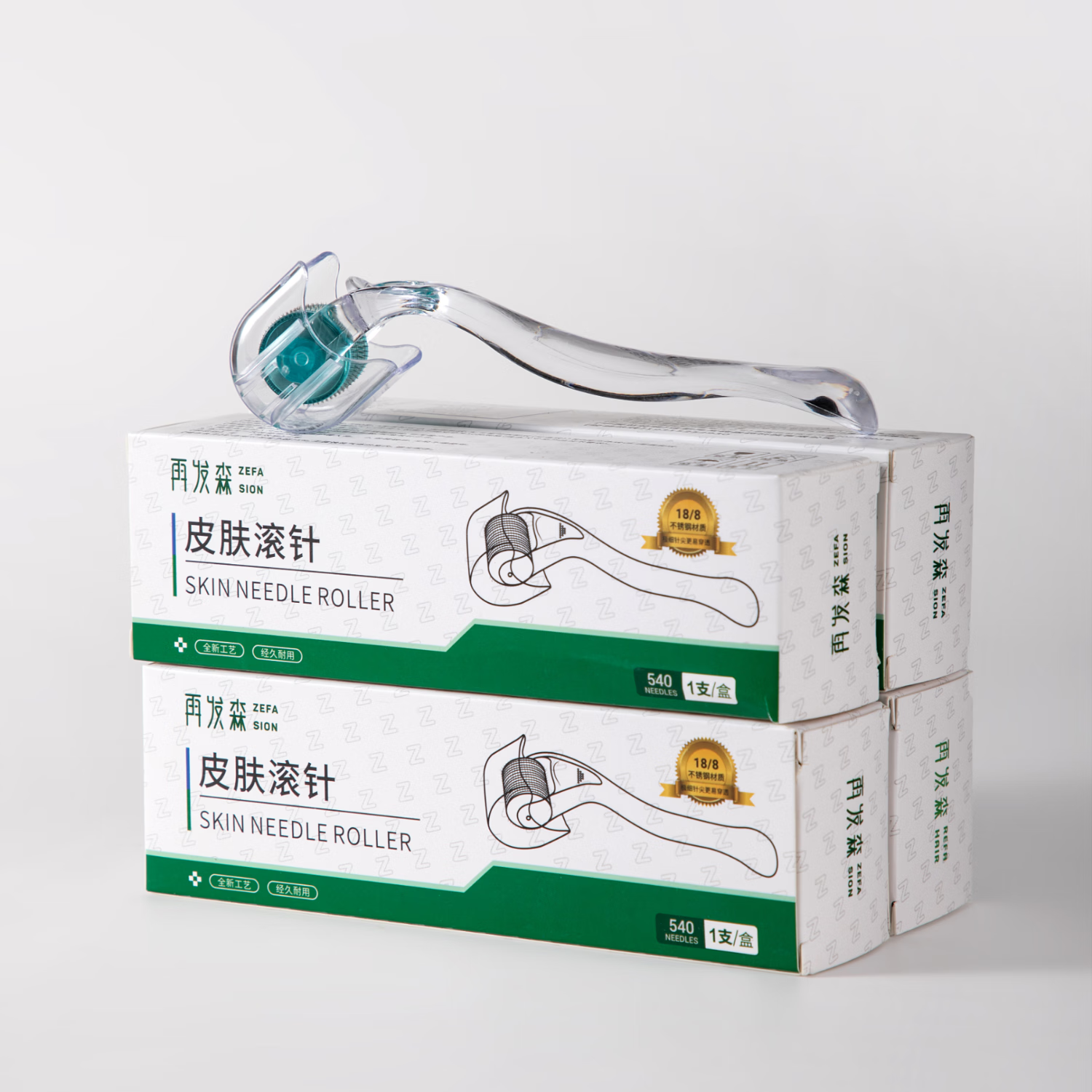 再发森医用皮肤滚针家用便携式拍一发四头皮按摩水晶绿色滚针头皮导入仪 水晶滚针拍1发4(0.5mm)