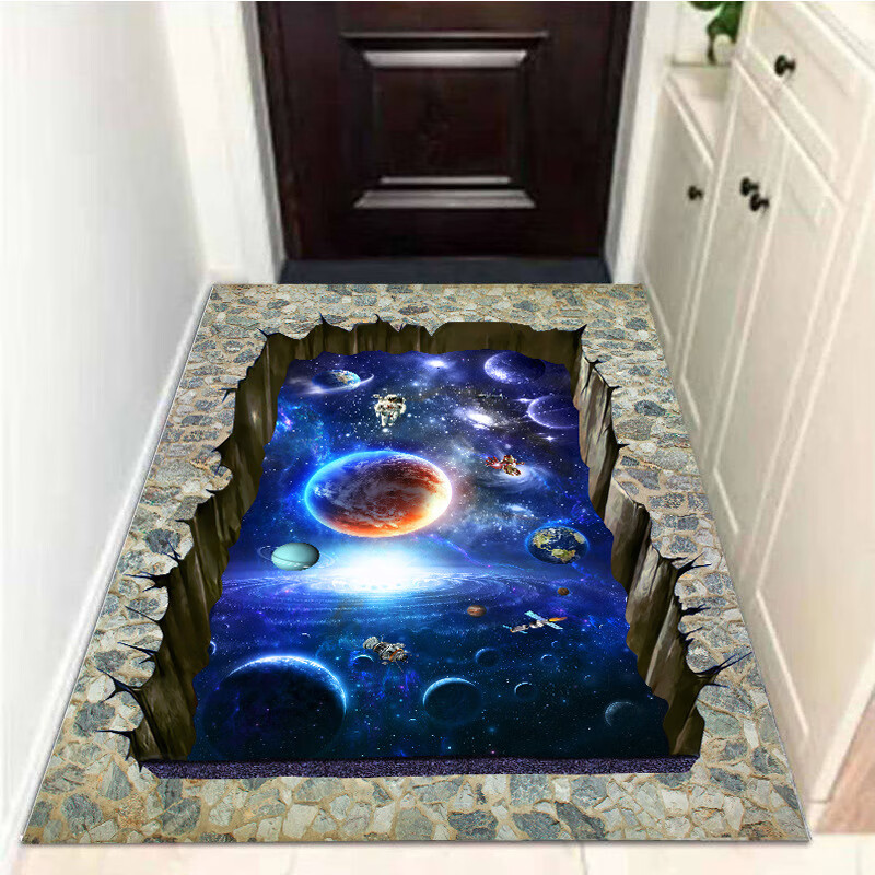 初尚3d眩晕地毯 3d立体错觉陷阱狗狗眩晕地毯 黑白水晶绒冬季保暖方形