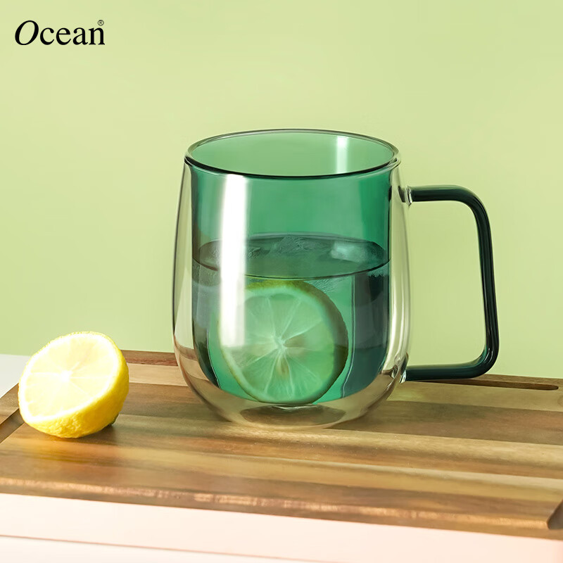 ocean双层耐热高硼玻璃水杯办公带把手杯子泡茶防烫300ml