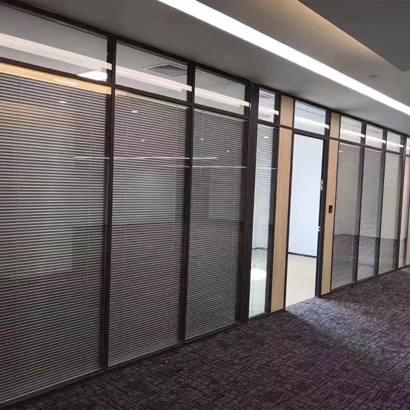 简约铝合金高隔百叶窗双层钢化办公玻璃隔断 84款双玻内置百叶/平方米