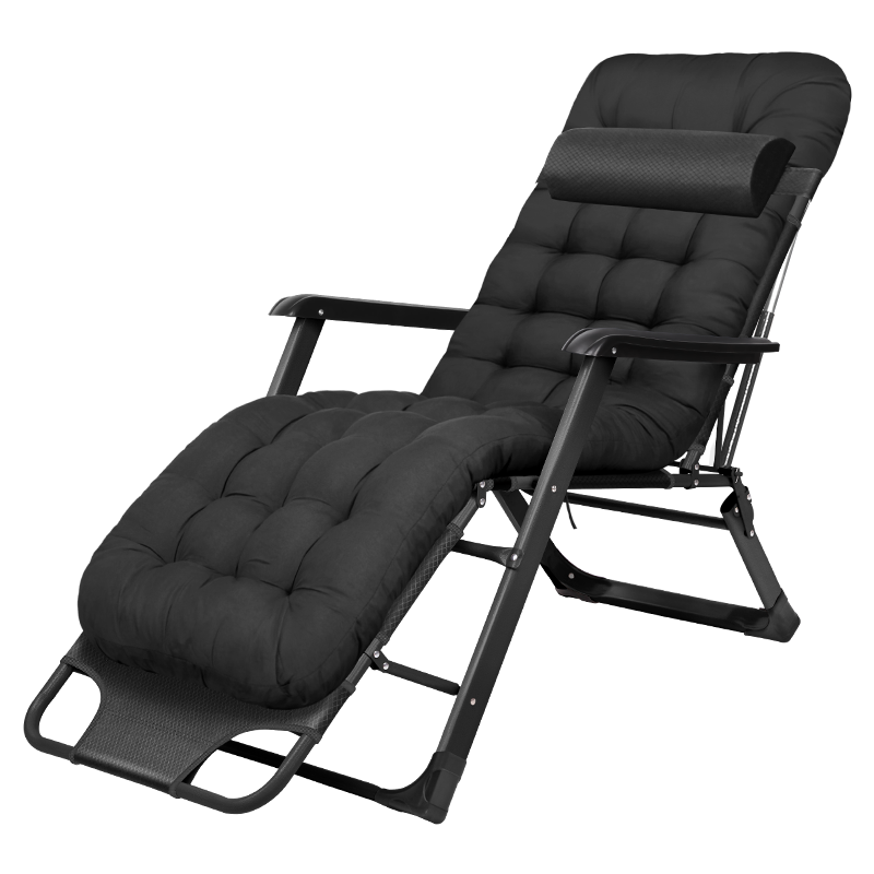 午憩宝 躺椅午休折叠床单人床折叠椅午休办公室午睡床懒人椅沙滩椅沙发椅靠椅陪护床行军床 【加宽双方管椅】墨黑+黑珍珠棉垫