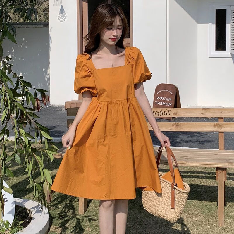 tromlfz新款连衣裙显瘦夏天法式夏季宽松大码泡泡袖显瘦气质裙子遮肉