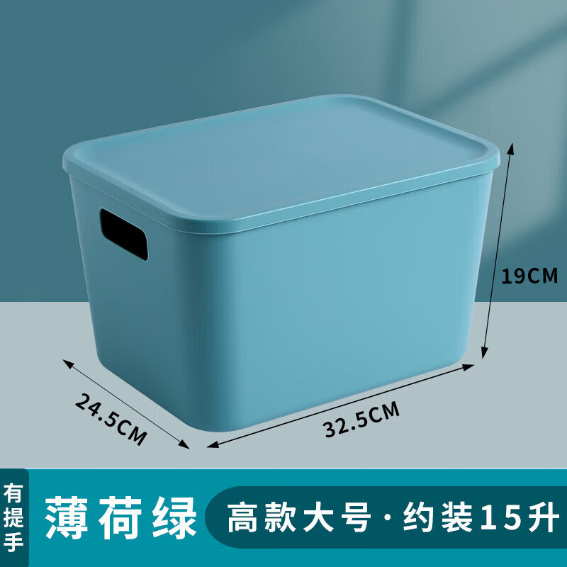 四万公里 收纳盒 桌面收纳筐置物筐办公室杂物储物盒家用浴室整理盒 带盖大号 薄荷绿