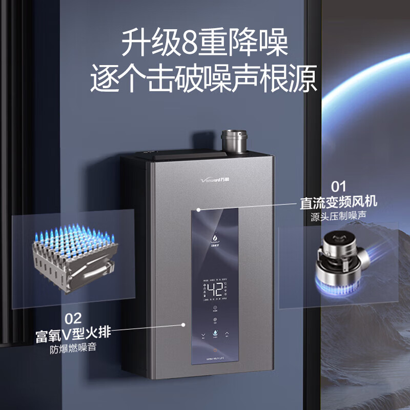 万和（Vanward）燃气热水器零冷水天然气16升一级能效冷凝 节能省气30% 水量伺服恒温增压JSLQ27-WMLS5W16 16L 【全新升级水伺服+小体积降噪】