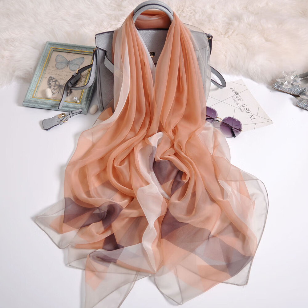 三本青丝巾女围巾妈妈长款百搭薄款沙滩巾披肩防晒大纱巾 橙色