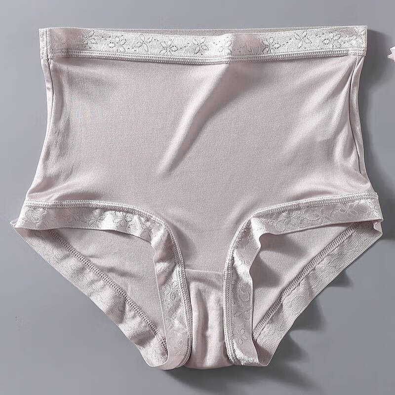 真丝内裤女透气性感三角裤蕾丝包臀大码无痕平角内裤 1条 银灰色平角