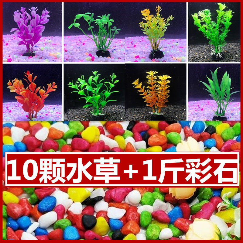 鱼缸装饰仿真水草水族箱造景塑料假水草龟缸草缸前景小摆件五花石随机发5颗水草 1斤彩石 虎窝购 鱼缸装饰仿真水草水族箱造景塑料假水草龟缸草缸前景小摆件五花石随机发5颗水草 1斤彩石 虎窝购