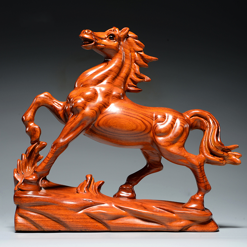 梵粟 黄花梨木雕马摆件生肖马办公室装饰马到成功摆件实木雕刻工艺品