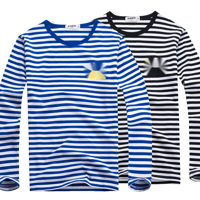 蓝骏启秋冬八一长袖t恤男海魂衫海军风修身圆领条纹体恤 蓝男长袖八一