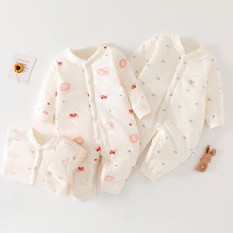 温小影婴儿连体衣秋冬夹棉加厚新生儿棉衣40g薄棉服0-12个月宝宝衣服 X6621米色小浣熊薄棉袄-开扣 66cm(11-14斤合适)