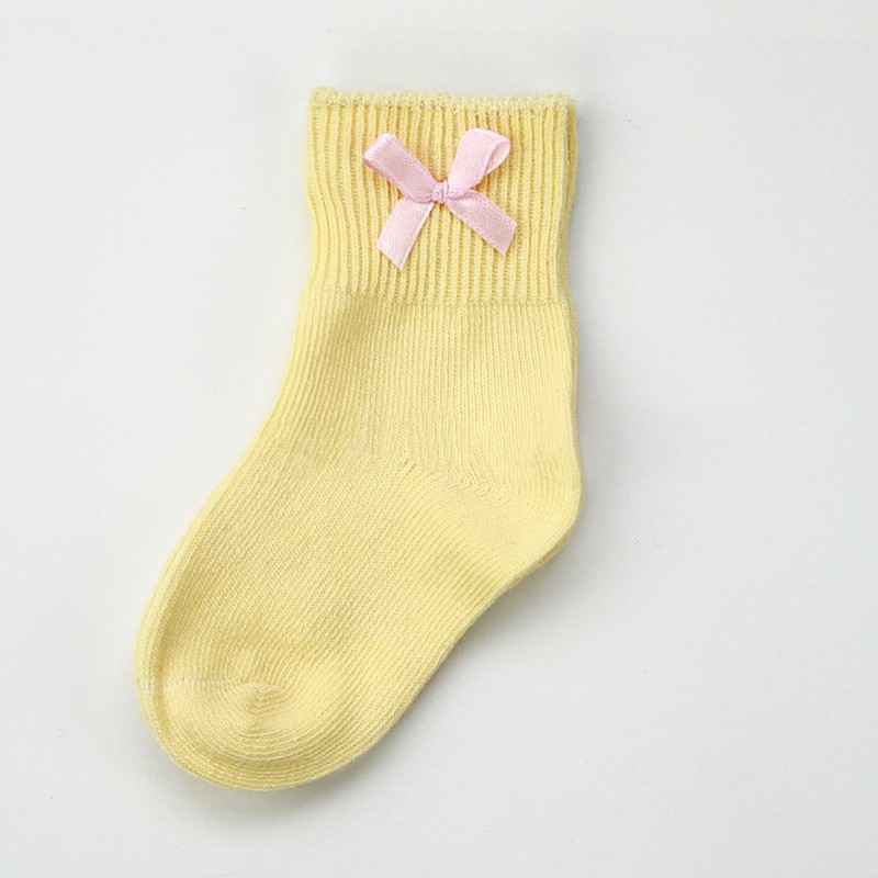 康丝曼（CONLAYEMG）婴儿纯棉袜子一双装（专属好礼） 浅黄色 蝴蝶结 M码 （建议1-3岁）