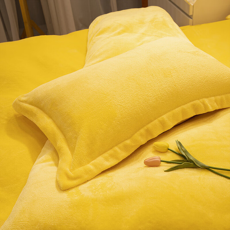 纯色法兰绒枕套2023冬季加厚牛奶绒枕头套一对珊瑚绒枕芯套 鹅黄 48*