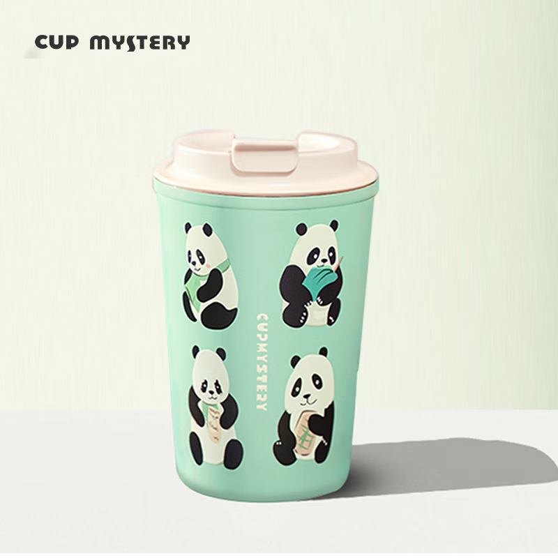 CUP MYSTERY熊猫保温杯陶瓷覆层内胆咖啡杯桌面卡通创意保温保冷办公车载水杯 绿色