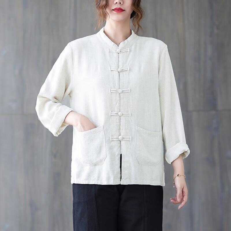 恩若凡中式亚麻衬衫女棉麻上衣禅意茶服禅服居士服太极服唐装中国风