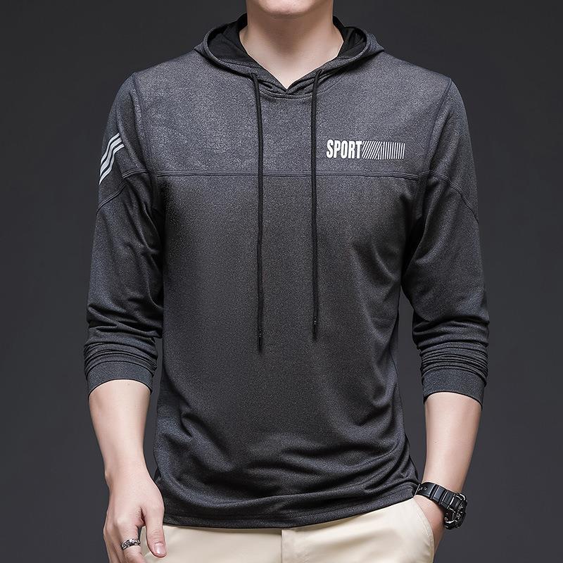 长袖t恤秋季新款抽绳连帽衫简约时尚打底休闲运动款t恤50 2085深灰 m