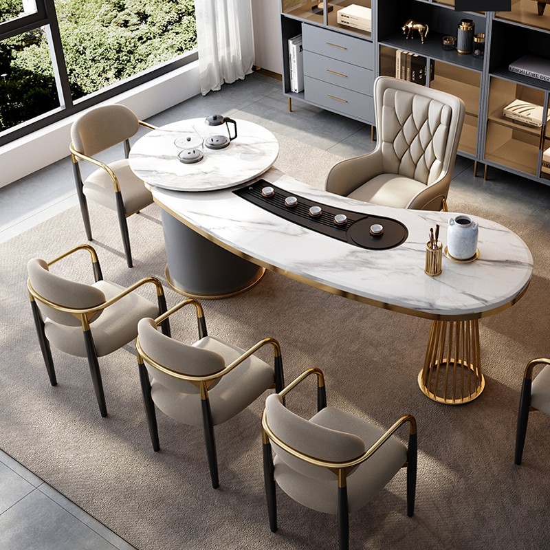 怡倩 轻奢岩板茶台高端办公室茶桌椅一体组合设计师感茶桌现代简
