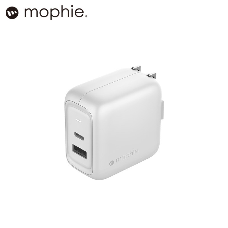 Mophie氮化镓65w充电器小巧便携PD快充双口充电USB-C充电器折叠充电苹果华为三星手机充电插头适配器 白色