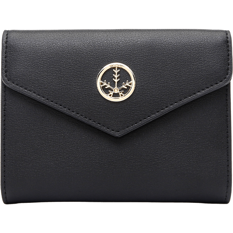 红谷女士钱包女包牛皮钱包女短款折叠时尚简约零钱包小包h1368110漆黑