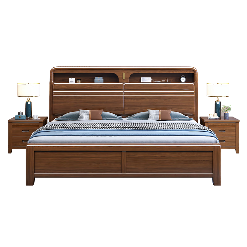 惠寻 京东自有品牌 实木床单人床小户型床1.8米x2米双人床床主卧室床 床+环保棕垫 1500mm*2000mm气压结构