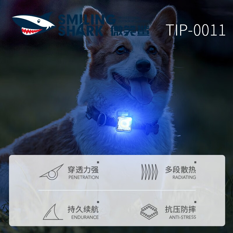 微笑鲨夜光遛狗灯狗狗防走丢失车祸宠物神器充电led闪光夜间安全信号灯 5档光源【续航4-8H 高弹头带 】