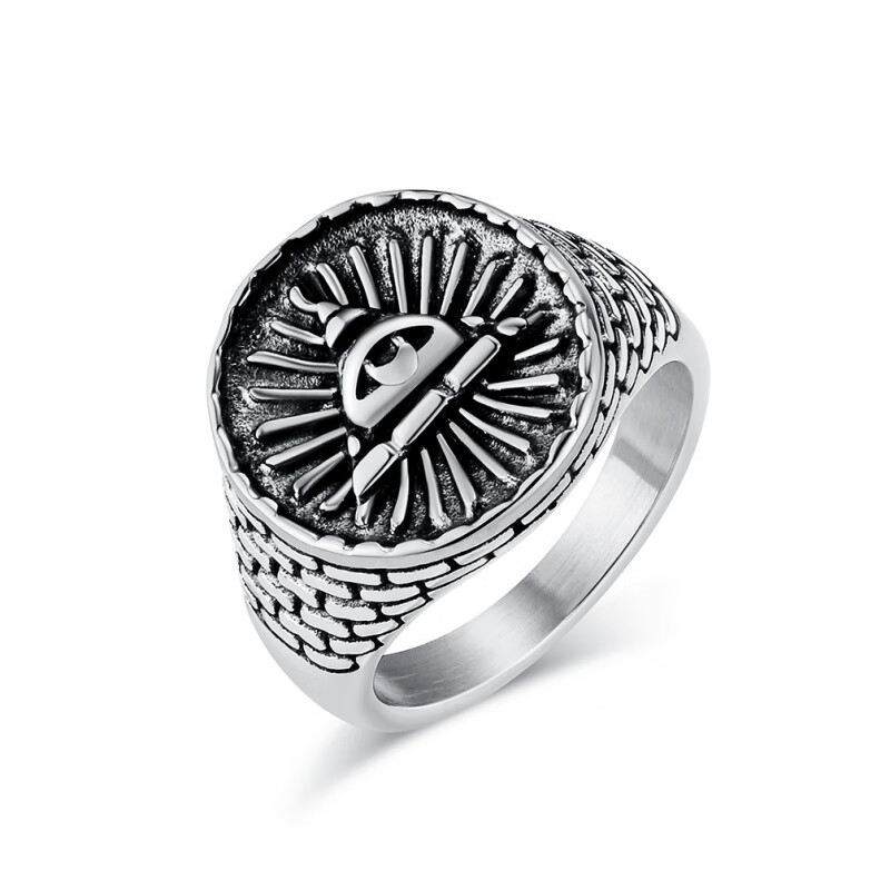 芠拉复古埃及三角金字塔钛钢戒指男士上帝之眼不锈钢手饰品 钢色 7