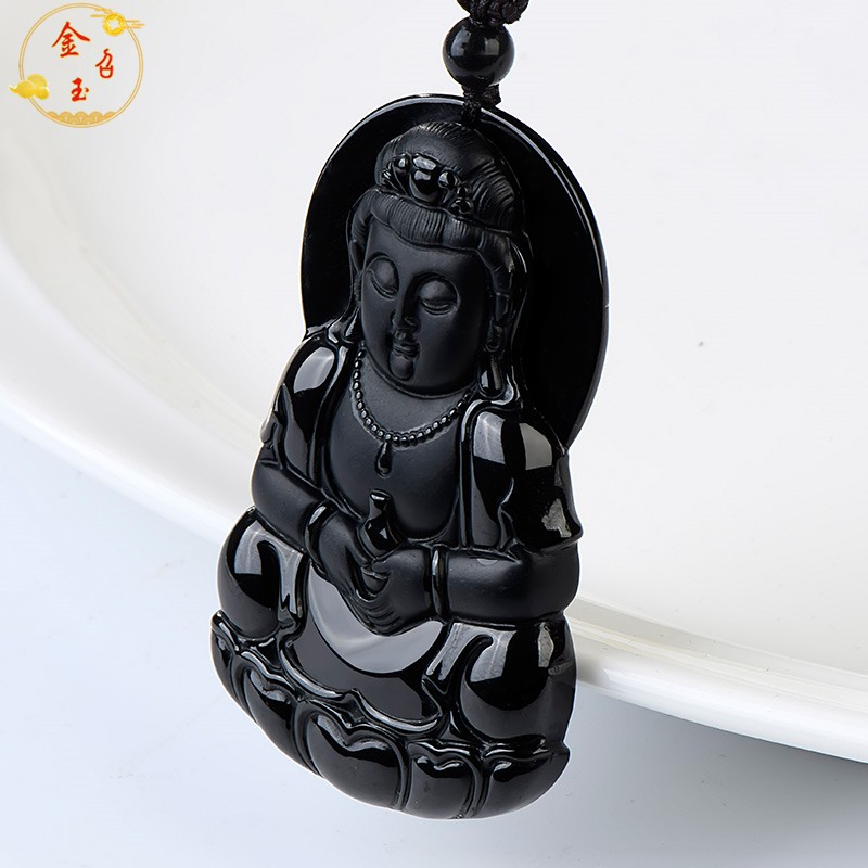 金召玉墨玉翡翠观音吊坠 男款墨翠玉观音玉佩挂件证书自戴送礼