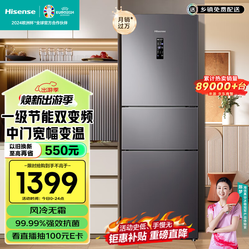 海信（Hisense）三开门冰箱小型 家用电冰箱 无霜冰箱一级能效 252升双变频 小户型 BCD-252WYK1DPUJ三温精储