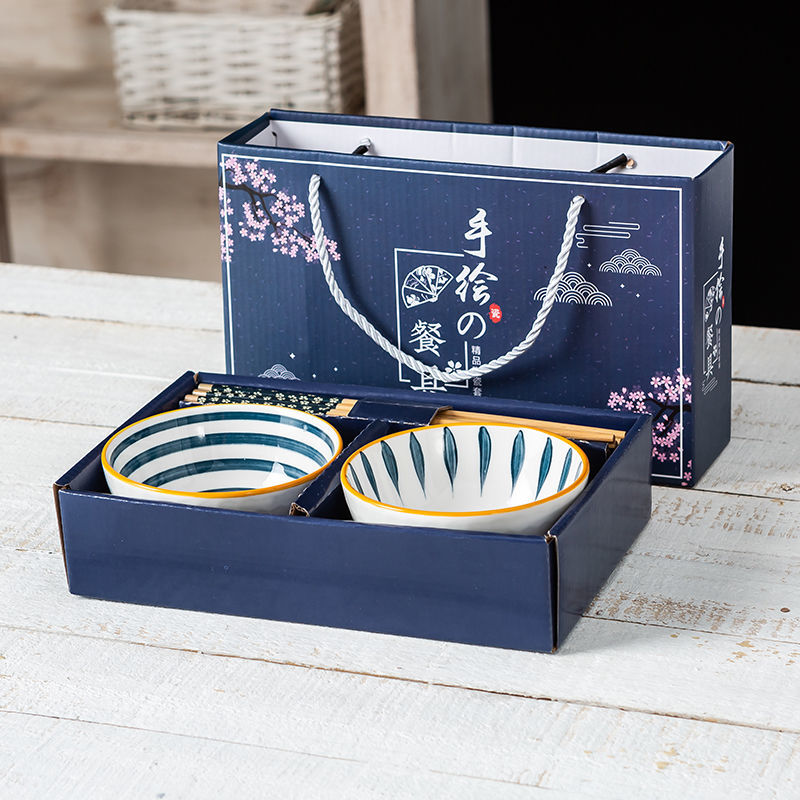 5寸手绘网红日式碗筷套装家用米饭碗碟单个吃饭礼品 手绘青谣2碗2筷 0