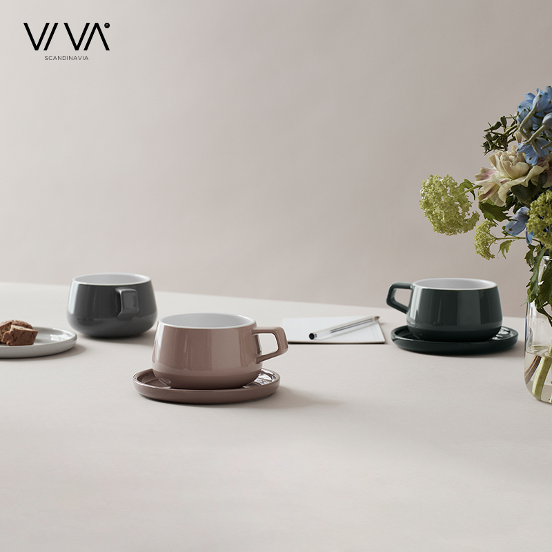 VIVA scandinavia咖啡杯耐高温陶瓷马克杯欧式简约家用拉花杯咖啡杯碟套装250ml 米黄色【杯+碟】【v79741】