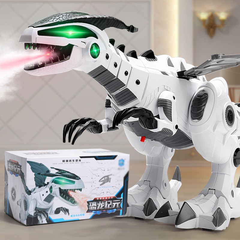 大号电动喷雾恐龙玩具3-6岁儿童玩具男孩仿真机器动物模型 会走路的霸王龙881-3 大号喷雾机械恐龙-白色