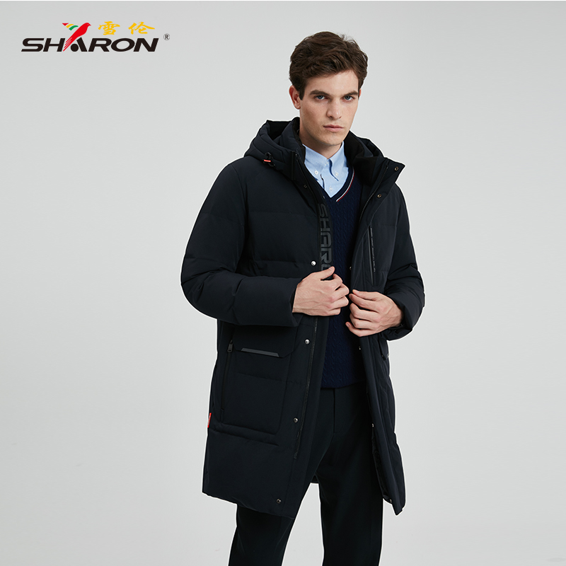 雪伦鹅绒羽绒服男中长款冬季外套可脱卸帽保暖20621 摩登黑 s/160