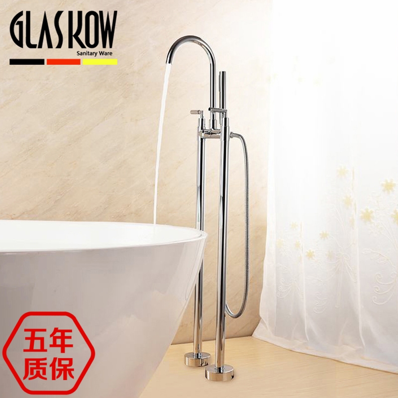 glaskow卫浴德国精工落地式双管浴缸龙头全铜浴盆边立式淋浴冷热水