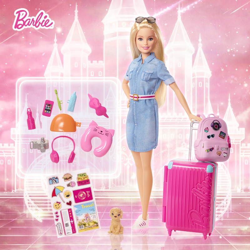 芭比（Barbie）娃娃玩具女孩新年礼物女孩礼物过家家玩具换装-旅行中的芭比FWV25