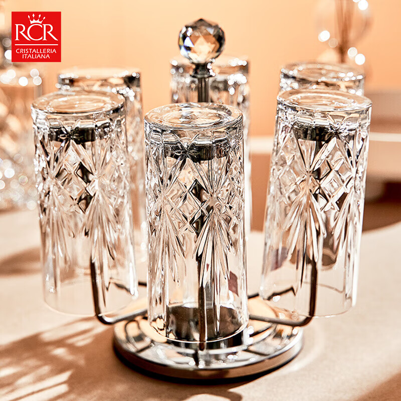 RCR进口水晶玻璃水杯喝水果汁牛奶杯泡茶杯家用套装啤酒杯乔迁礼物 【旋转杯架】旋律玻璃杯 360ml 6只