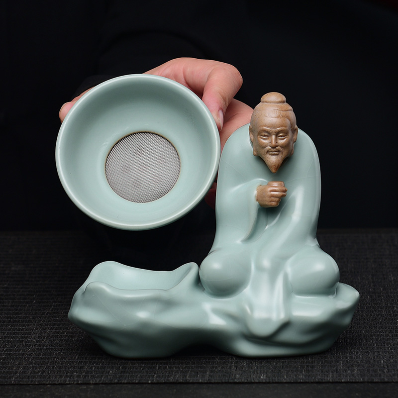 矜瓷 天青汝窑茶漏套装 禅道陆羽支架茶滤陶瓷茶隔泡茶过滤网茶道漏斗