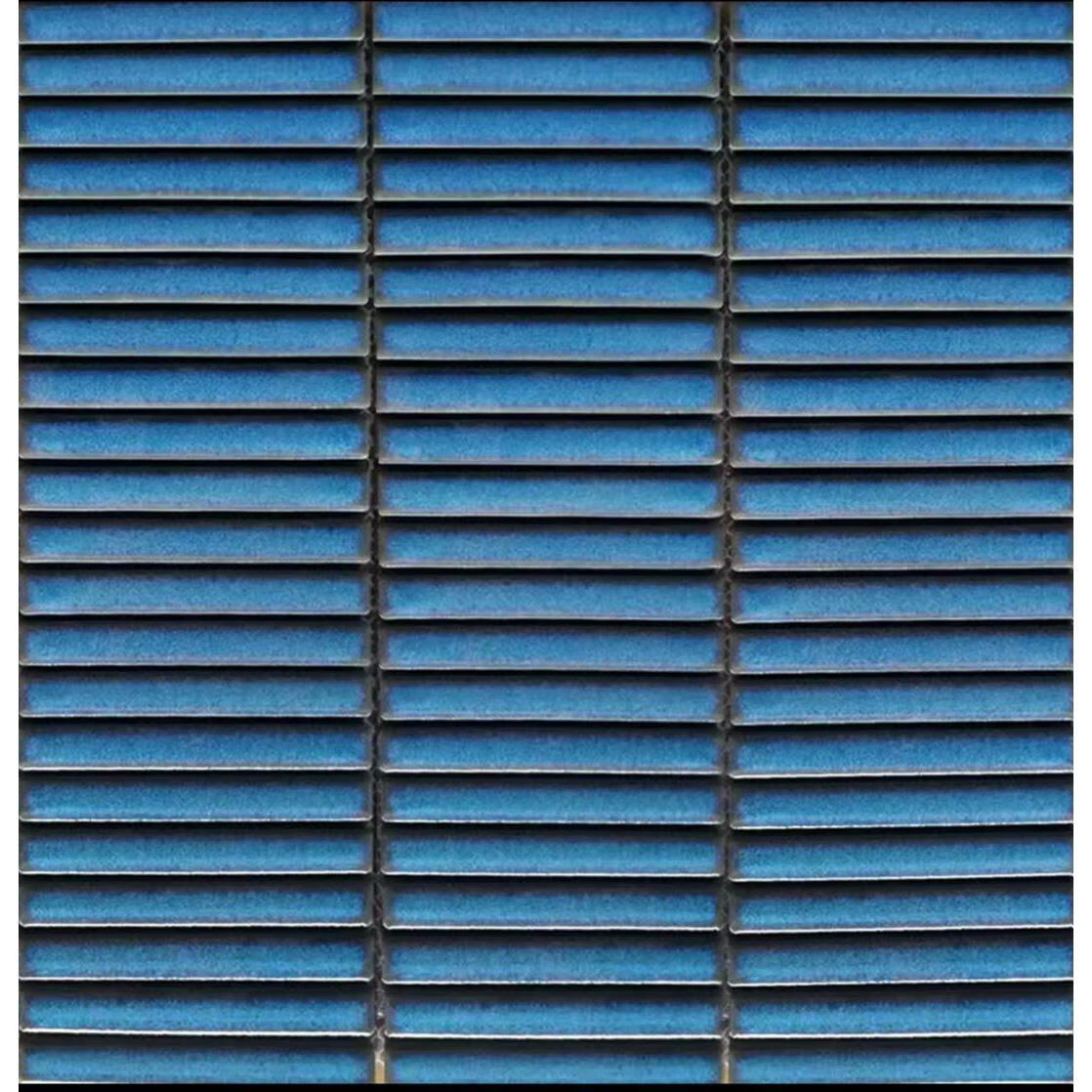 里长条釉面陶瓷马赛克瓷砖厨房卫生间浴室北欧复古线条背景瓷砖 蓝色