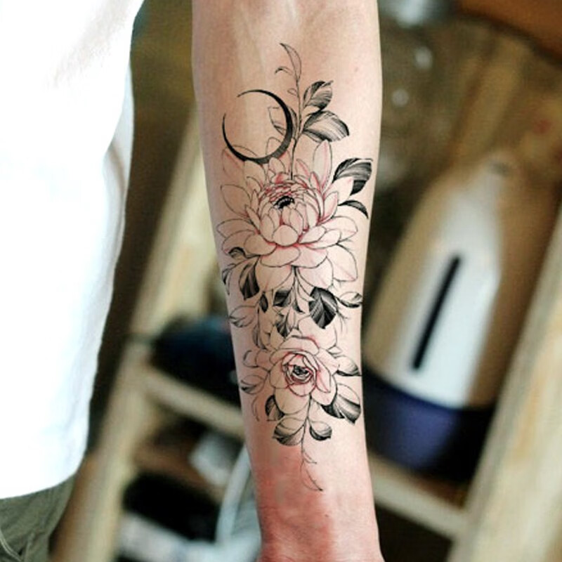 哦嘻啦暗黑系列花朵花藤男女款仿真防水纹身贴纸胸口后背花臂腿刺青