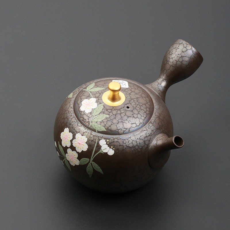 乙御前 日本茶具常滑烧天目描金茶壶侧把泡茶壶昭龙梅原昭二