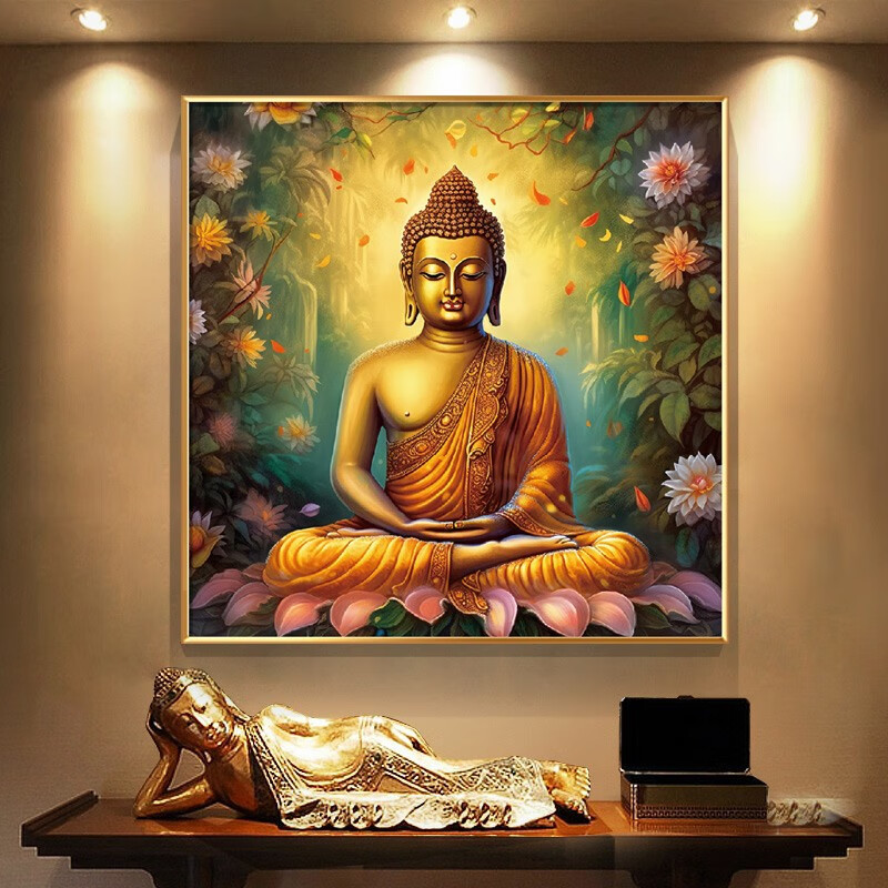 花开见佛a(正方形) 50*50cm 铝合金框  棉麻油画布