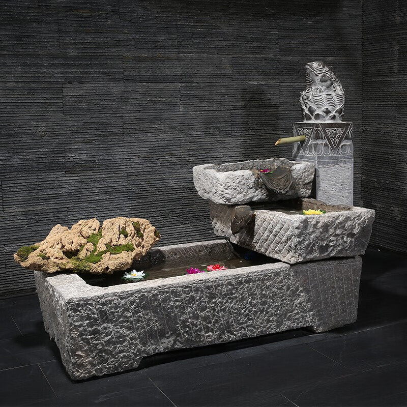 翱钒 老石槽流水组合牛槽马槽鱼缸金蝉摆件石头鱼池酒店别墅花园装饰