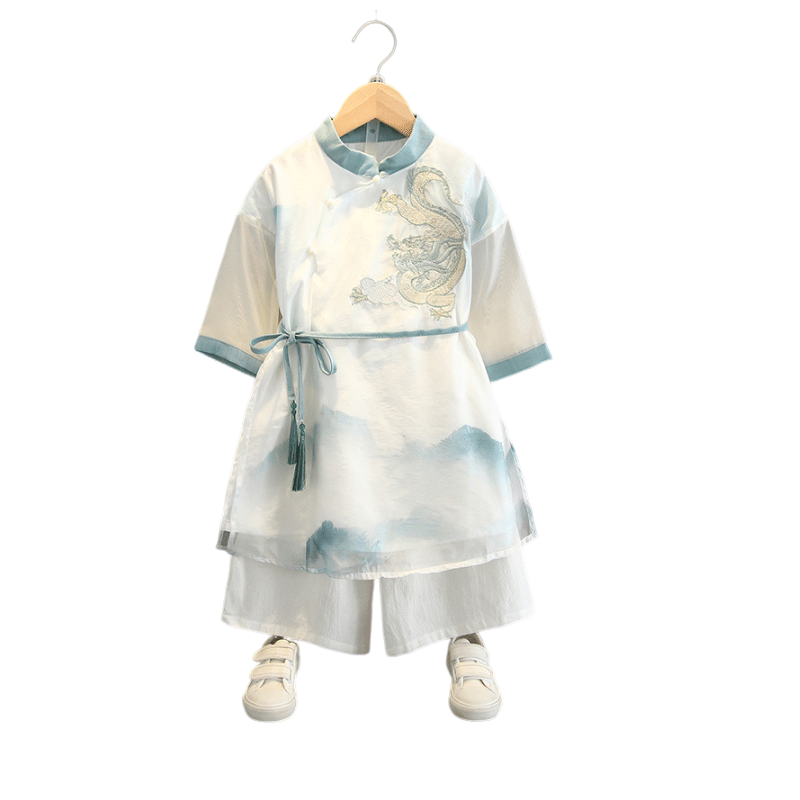 漢唐貝貝男童漢服夏款國風(fēng)2025新款古風(fēng)帥氣唐裝男孩夏季薄款中式唐裝 云中龍?zhí)籽b【夏款】 120 cm