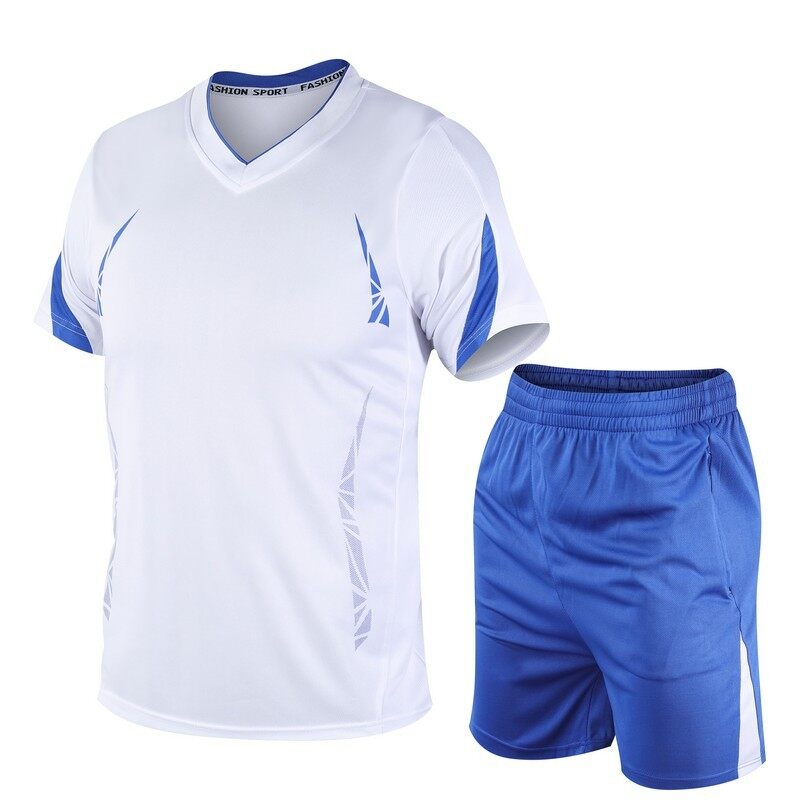 运动套装男夏季健身短袖T恤男士速干衣服跑步宽松休闲运动服大码 白色 4XL