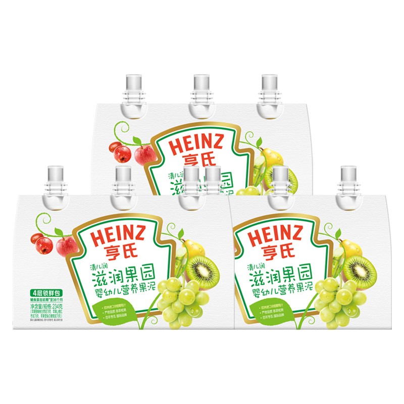 亨氏 (Heinz) 超金果泥  婴幼儿辅食  宝宝辅食营养78g/袋 清儿润滋润果园78g*9袋